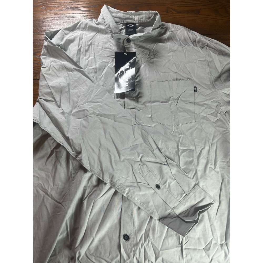 NEW Oakley Ellipse Mens Solid Longsleeve Button Down Shirt Stone Gray XXL